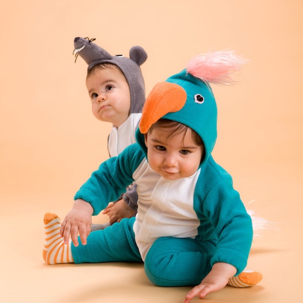 24-36M Blubebird Playsuit Costume / Halloween Baby Parrot Costume / Photo Prop / Handmade Fleece Bodysuit / Birthday Gift / Clearance