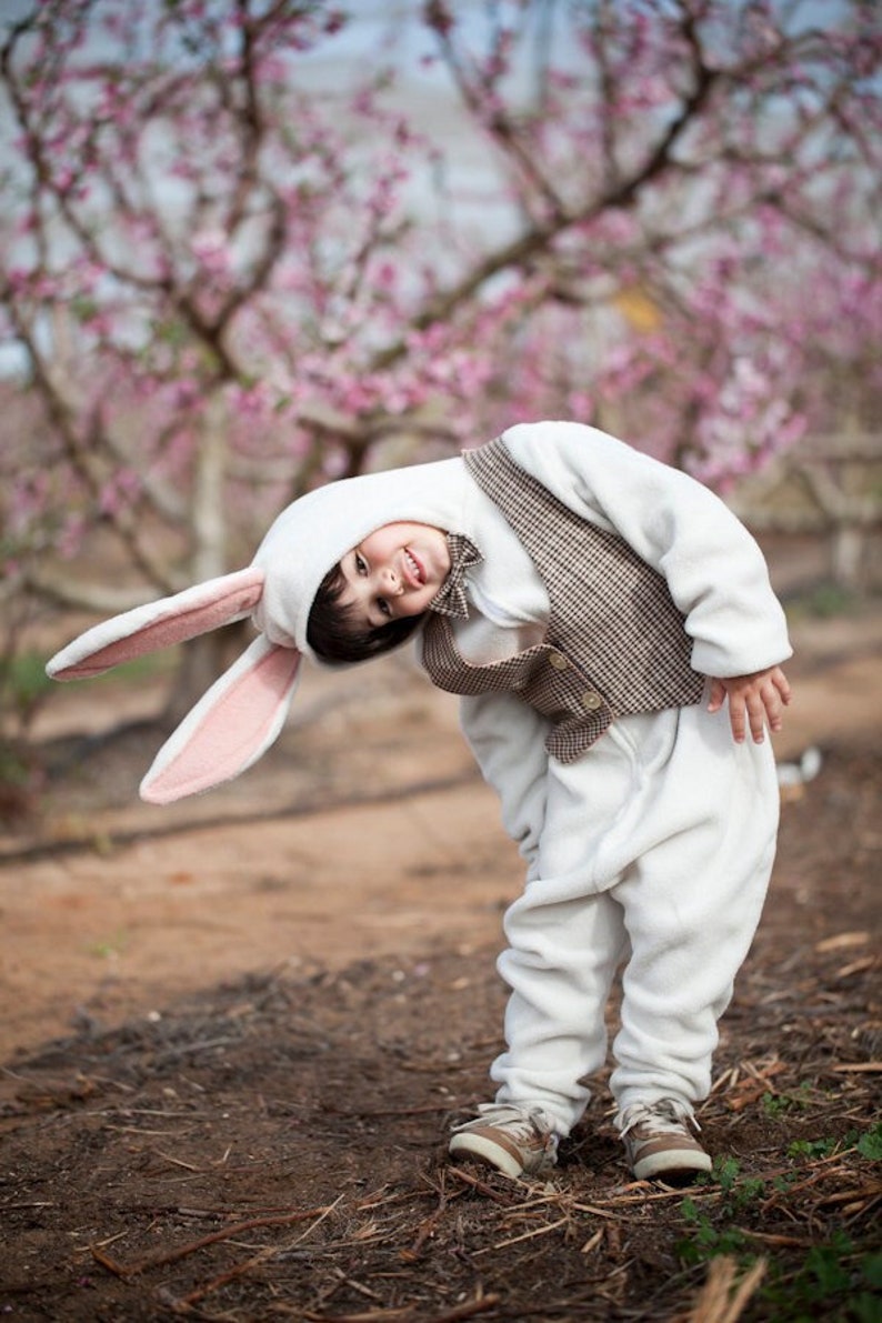 White Rabbit Jumpsuit Costume / Halloween Bunny Costume / Rabbit Playsuit / Kids&Babies Costume Wear / Animal Onesie / Birthday Gift image 3