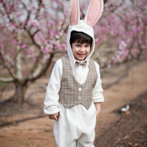 White Rabbit Jumpsuit Costume / Halloween Bunny Costume / Rabbit Playsuit / Kids&Babies Costume Wear / Animal Onesie / Birthday Gift image 2