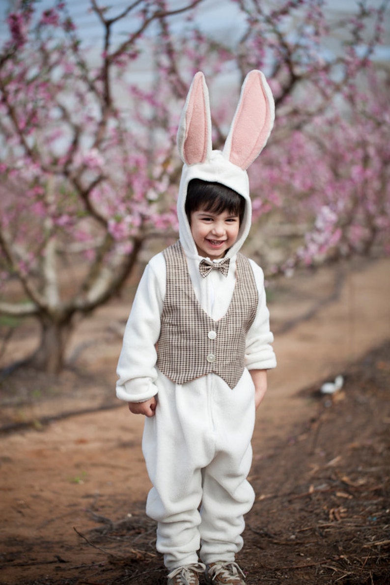 White Rabbit Jumpsuit Costume / Halloween Bunny Costume / Rabbit Playsuit / Kids&Babies Costume Wear / Animal Onesie / Birthday Gift image 2