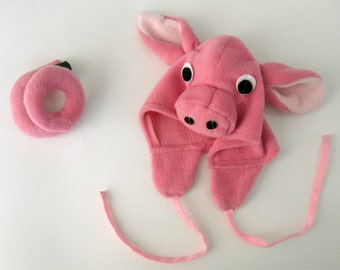 Piggy Hat&Tail / Halloween Costume Prop / Piggy Costume / Pink Pig Costume Wear / Baby Hat / Fleece Hat / Birthday Gift