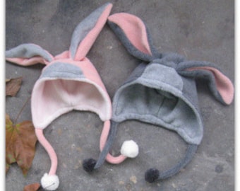 Gray/Pink Bunny Hat / Soft Fleece Bunny Hat / Halloween Bunny Prop / Costume Prop / Kids&Babies Size / Baby Shower Gift / Birthday Gift