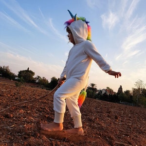 White Unicorn Handmade Playsuit Costume With Rainbow Mane&Tail - Unique & Personalized | ThumbelinaWorkshop