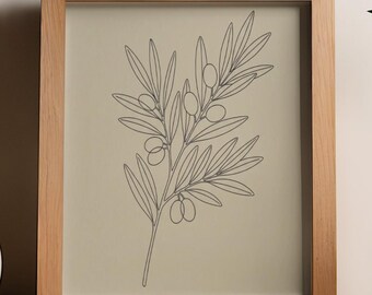 Impresión de hojas con arte lineal botánico · Ilustración minimalista de plantas · Decoración de pared escandinava neutra · Descarga digital