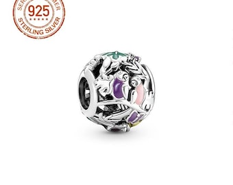 925 Sterling Silver Jungle Creature & Leaf Charm, Compatible with Pandora Style Bracelets Or Necklaces
