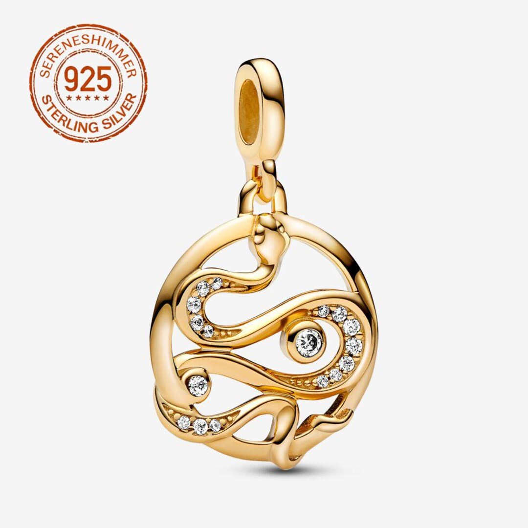 925 Sterling Silver Gold Crystals Pave Snake Medallion Charm ...