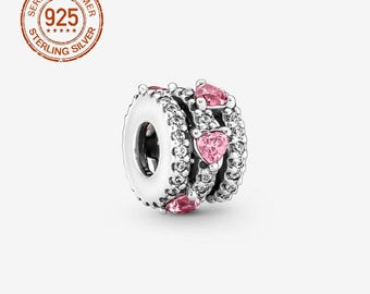 925 Sterling Silver Sparkling Triple Heart Charm, Compatible with Pandora Style Bracelets & Necklaces