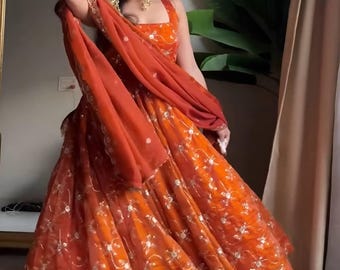 Embroidered Anarkali Gown Set with Dupatta | Festive & Wedding Wear | Floor-Length Ethnic Gown