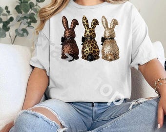 Leopard Easter Bunny PNG: Sequin Gold Jewel Glitter Spring DTF Design, Trending Digital Download
