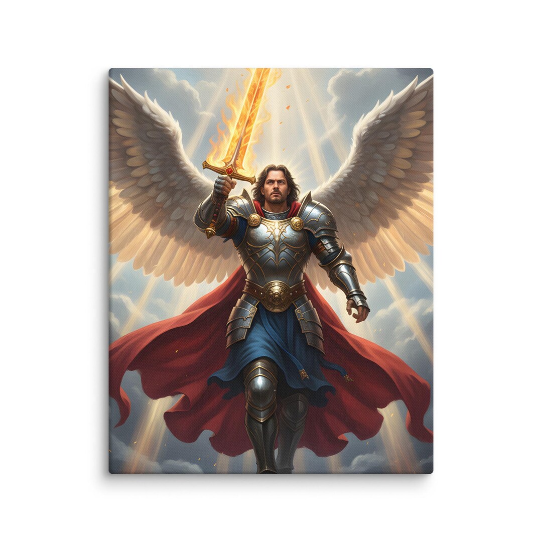 Archangel Michael With Flaming Sword - Christian Warrior Angel Art ...
