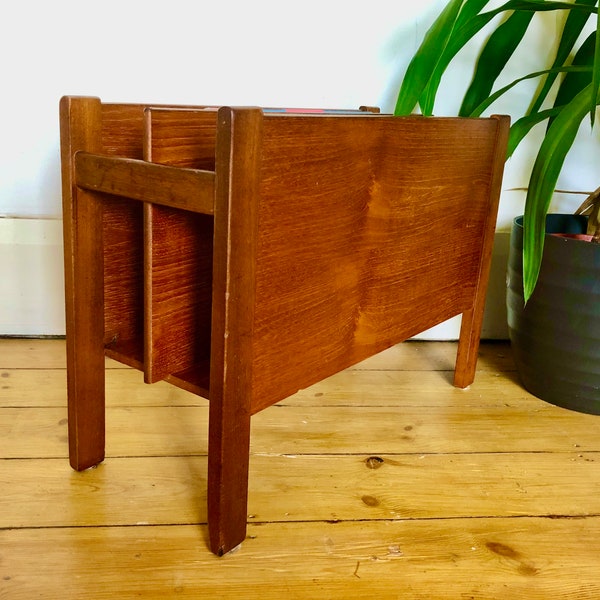 Fabulous Rare Designer  Large MCM Vintage Rectangle Retro Solid Wood Magazine /Record Rack Circa 1970's