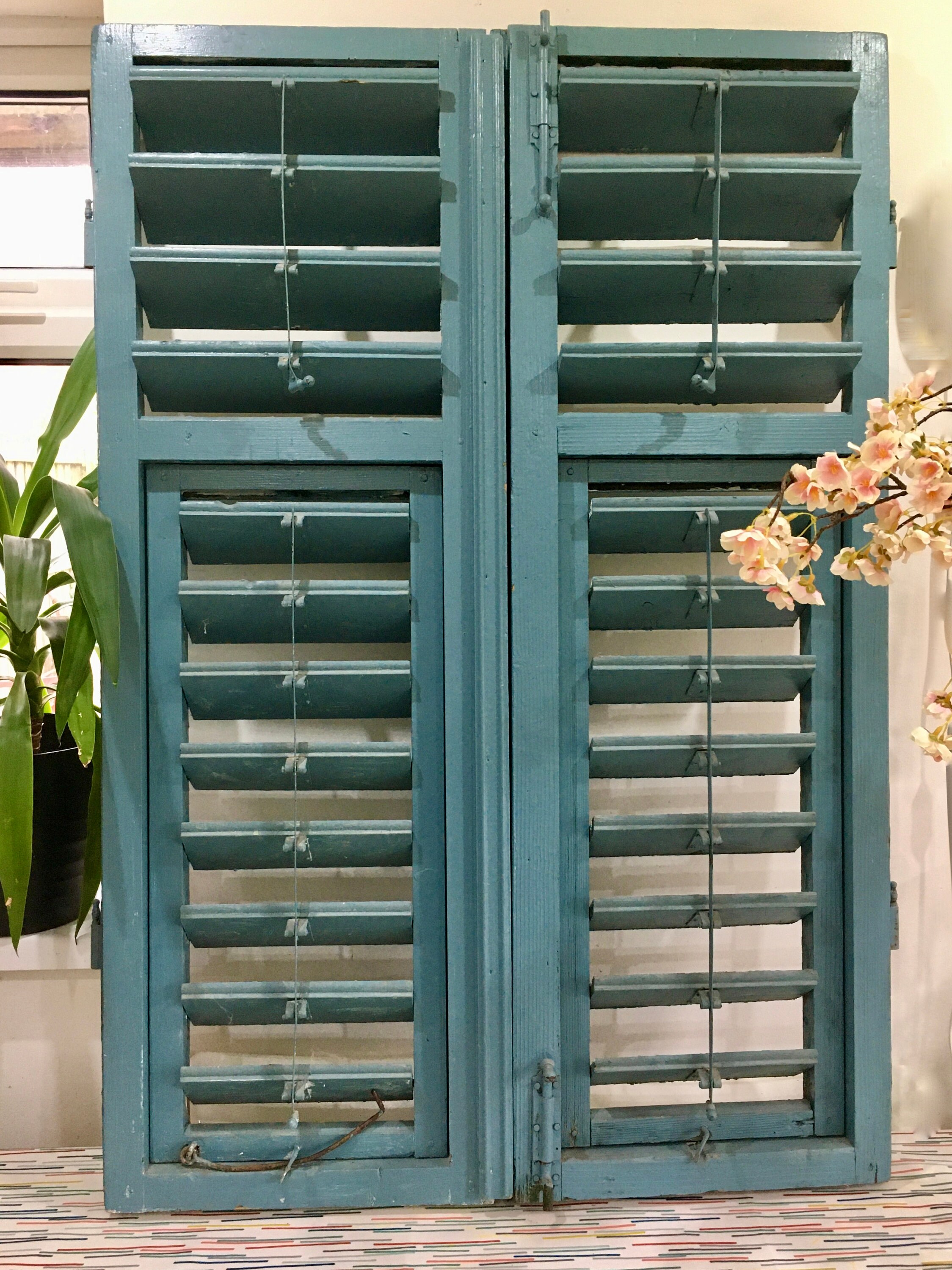 Original Vintage French Louvre Window Shutters Blue Chippy Etsy UK