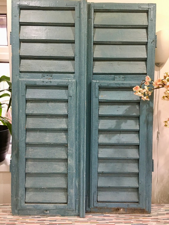 Original Vintage French Louvre Window Shutters Blue Chippy Etsy UK