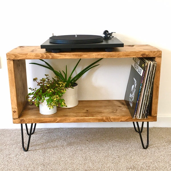 CLAREMONT - Large Rustic Industrial Handmade Solid Wood TV Unit/Console Table/ Record Table/Hifi Media Table/Coffee Table/Hairpin Legs