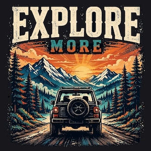 Explora más PNG, diseño de viaje por carretera de montaña, arte de viajes de aventura vintage, descarga de sublimación DTF para camping