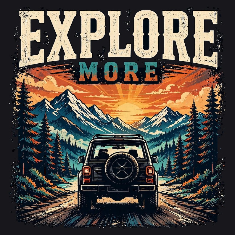 Explorez davantage de fichiers PNG, de motifs pour road trip en montagne, d'illustrations vintage de voyages d'aventure et de téléchargements DTF pour sublimation sur le thème du camping image 1