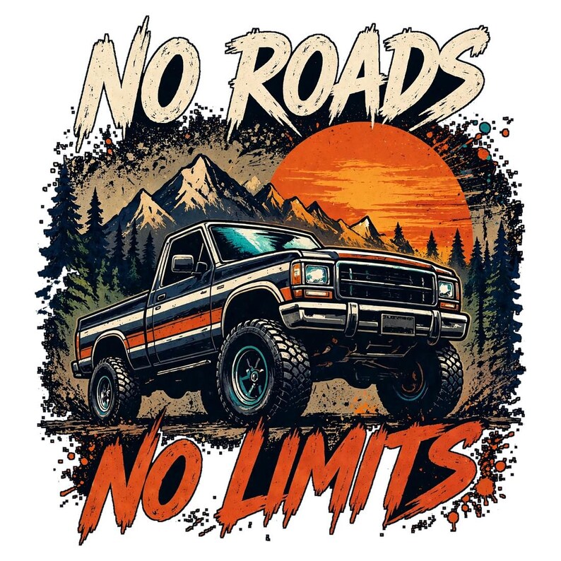 No Roads No Limits PNG, Off Road Truck Design, Vintage 4x4 Sunset Art, Adventure DTF Sublimation Download image 2