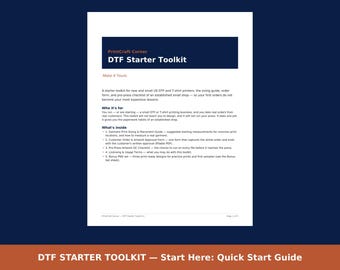 Kit de démarrage DTF pour les nouvelles imprimeries : guide des formats, formulaire de commande à remplir, liste de contrôle qualité prépresse + 3 fichiers PNG prêts à imprimer