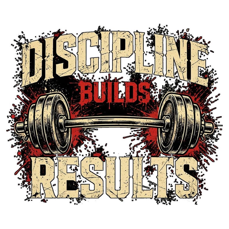 Discipline Builds Results PNG, Gym Motivation Design, Barbell Workout Art, Fitness DTF Sublimation Download image 2