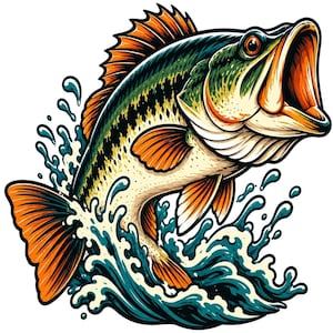 Bold Bass Fishing PNG, Simple Fish Design No Text, Thick Outline Bass Art, Minimal DTF Download