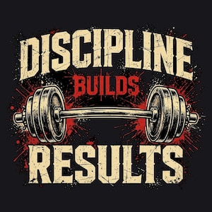 Disciplina genera resultados PNG, diseño de motivación para el gimnasio, arte de entrenamiento con barra, descarga de sublimación DTF para fitness
