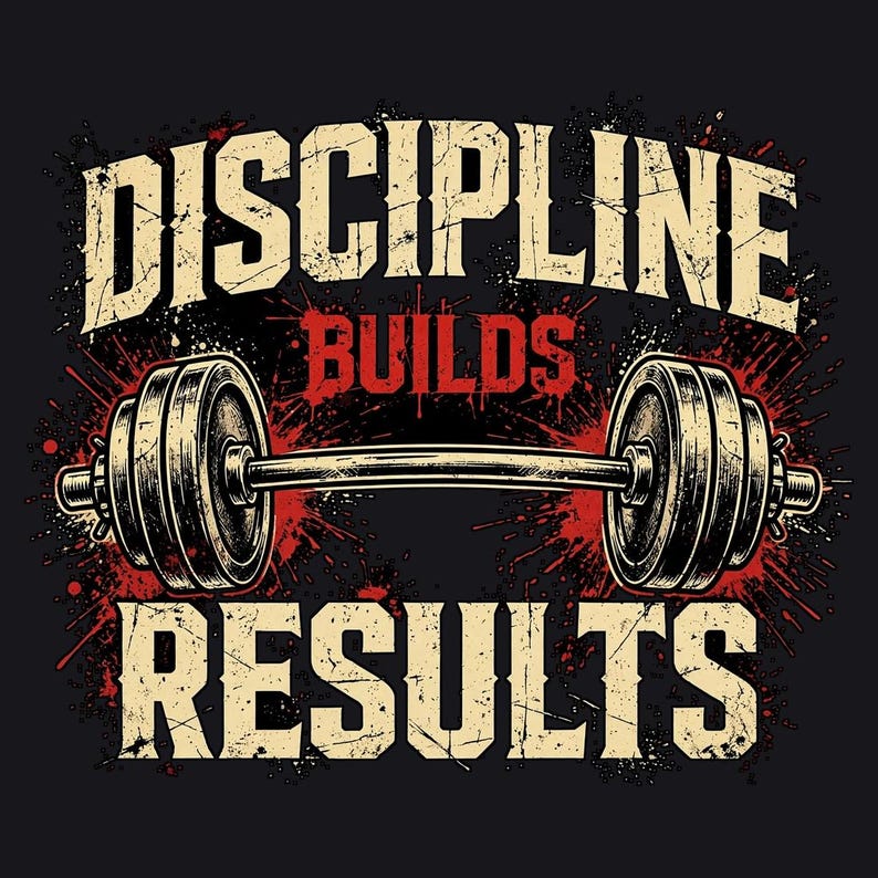 Discipline Builds Results PNG, Gym Motivation Design, Barbell Workout Art, Fitness DTF Sublimation Download image 1