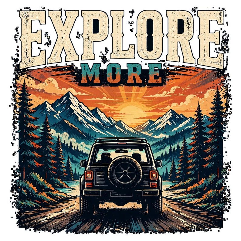 Explorez davantage de fichiers PNG, de motifs pour road trip en montagne, d'illustrations vintage de voyages d'aventure et de téléchargements DTF pour sublimation sur le thème du camping image 2