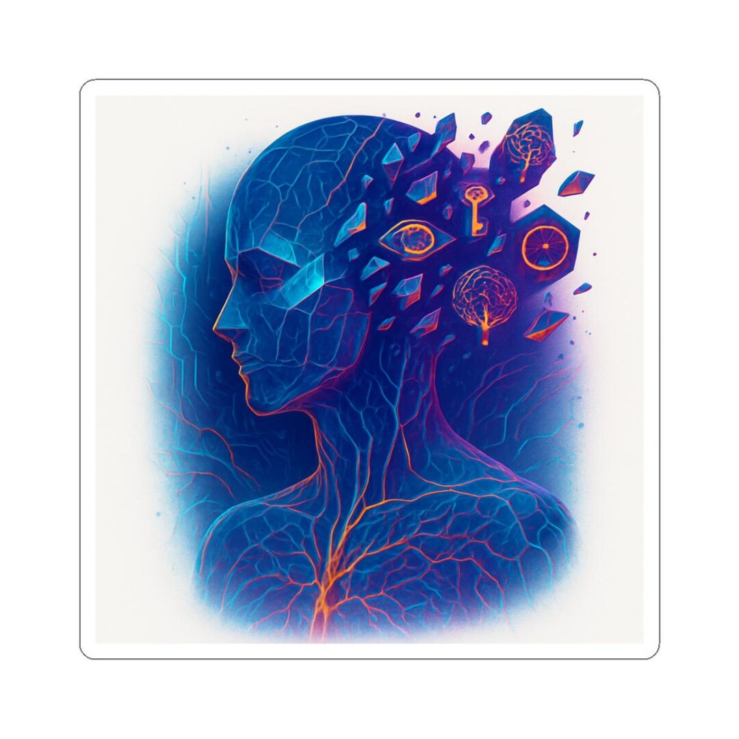 Computer Fragmented Heads Abstract Fragmented Head Sticker | Neural Veins, Keys & Gears Art - Etsy