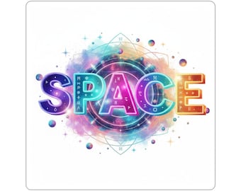 Space typography sticker | Kiss-cut vinyl sticker, colorful galaxy design