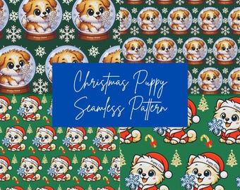 Christmas Puppy Seamless Pattern | Holiday Pet PNG (Digital Download)