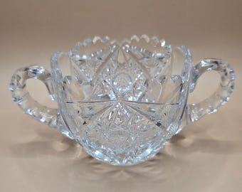 Antique American Brillant Period Cut Crystal Two Handle Hobstar Sugar Bowl (one chip)
