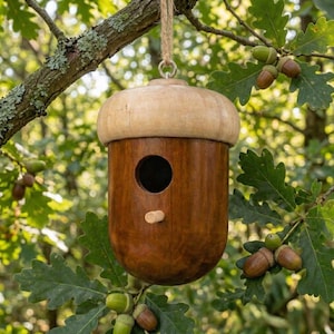 Handmade Wooden Small Mushroom Bird Feeder, Woodland Garden Decor, Outdoor Hanging Birdhouse