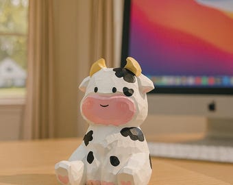 Hand Carved Wooden Cow Phone Stand, Farmhouse Desk Decor Gift