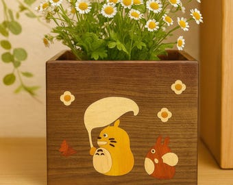 Handmade Wooden Totoro Storage Box, Carved Keepsake Box