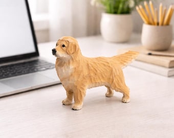 Hand Carved Golden Retriever Figurine | Wooden Dog Statue | Handmade Wood Carving Pet Decor | Animal Sculpture Gift for Dog Lovers