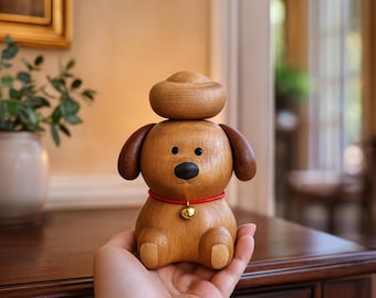 Estatueta de Cachorrinho de Madeira Feita à Mão – Escultura de Cachorro em Madeira Natural Esculpida