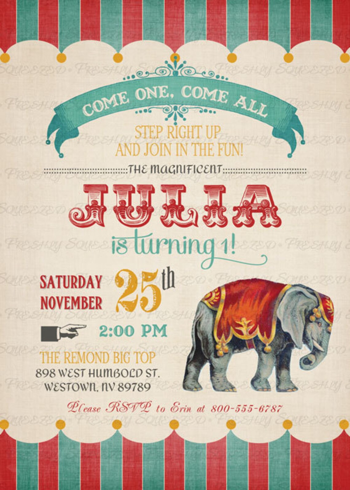 Vintage Circus Birthday Invitation Circus Party Digital Etsy