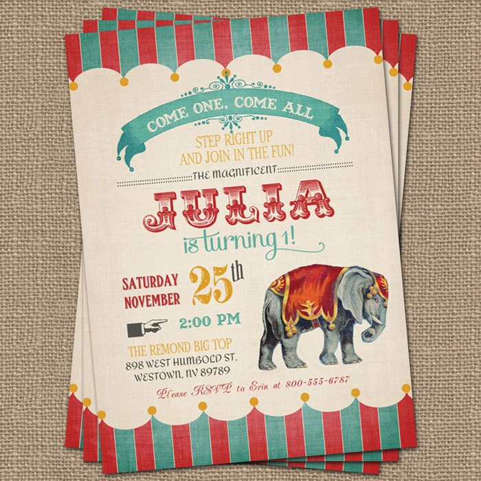 Vintage Circus Birthday Invitation, Circus Party, Digital Printable F…