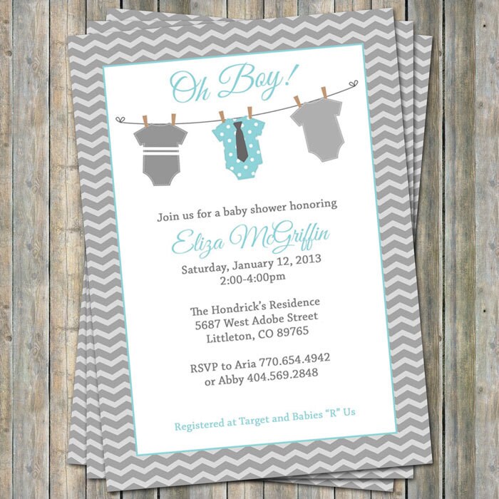 Onesie Baby shower Invitation, oh baby shower, aqua and gray, Digital…