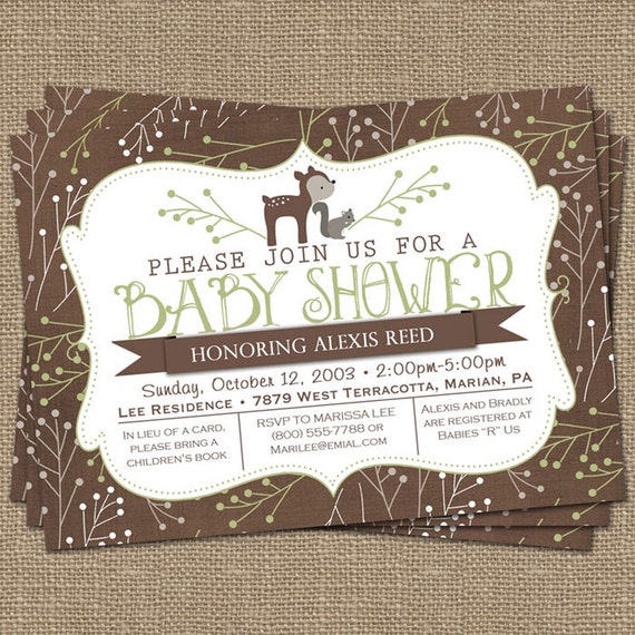 woodsy baby shower invitations