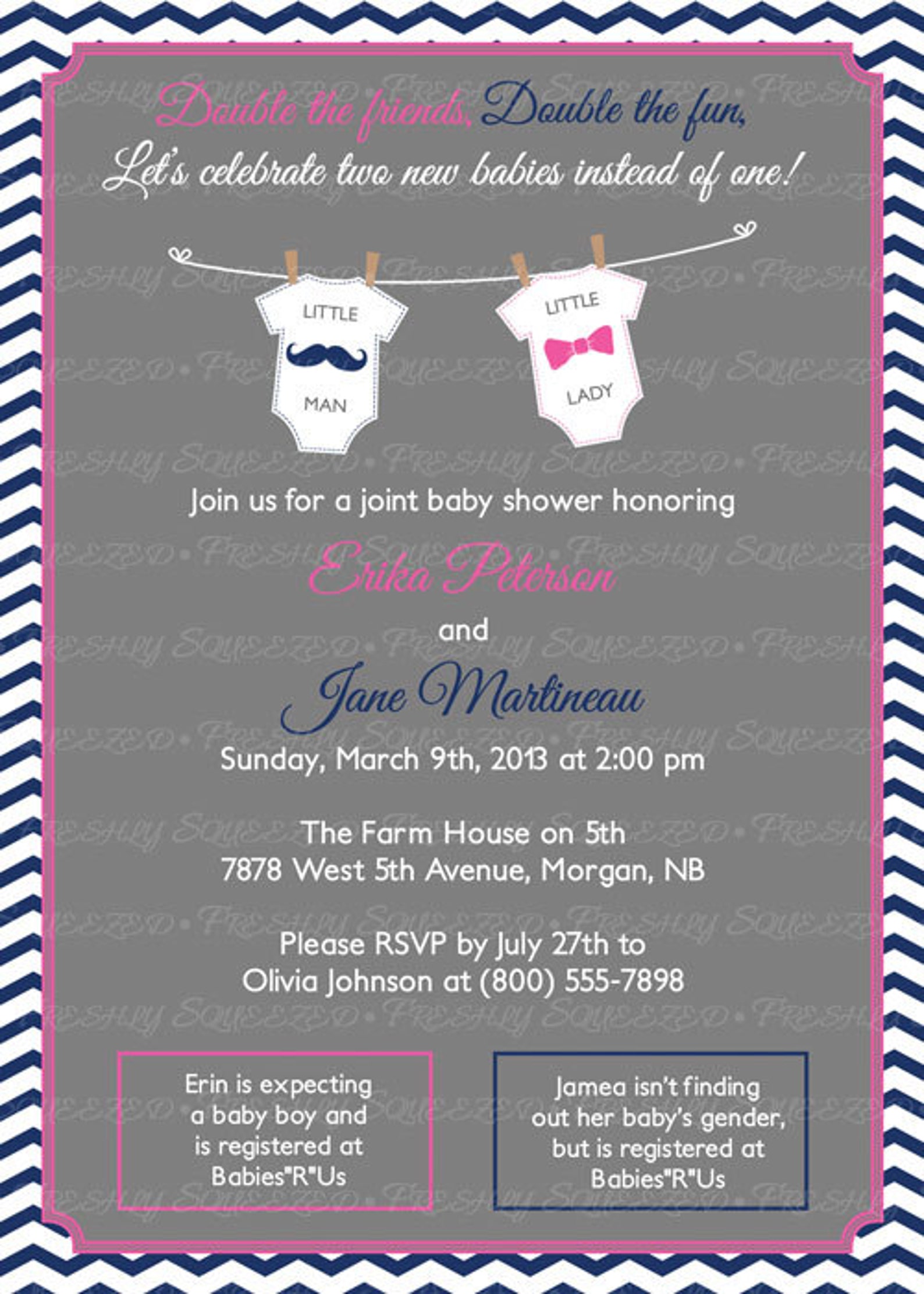 Joint Baby Shower Invitation mustache and bow Gray Pink Etsy