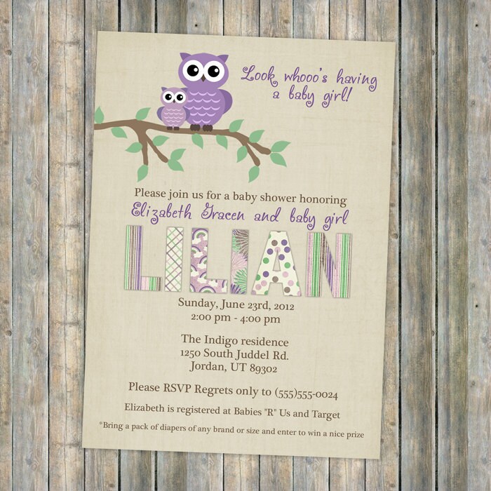 owl baby shower invitations, purple baby shower invitation with owls,…