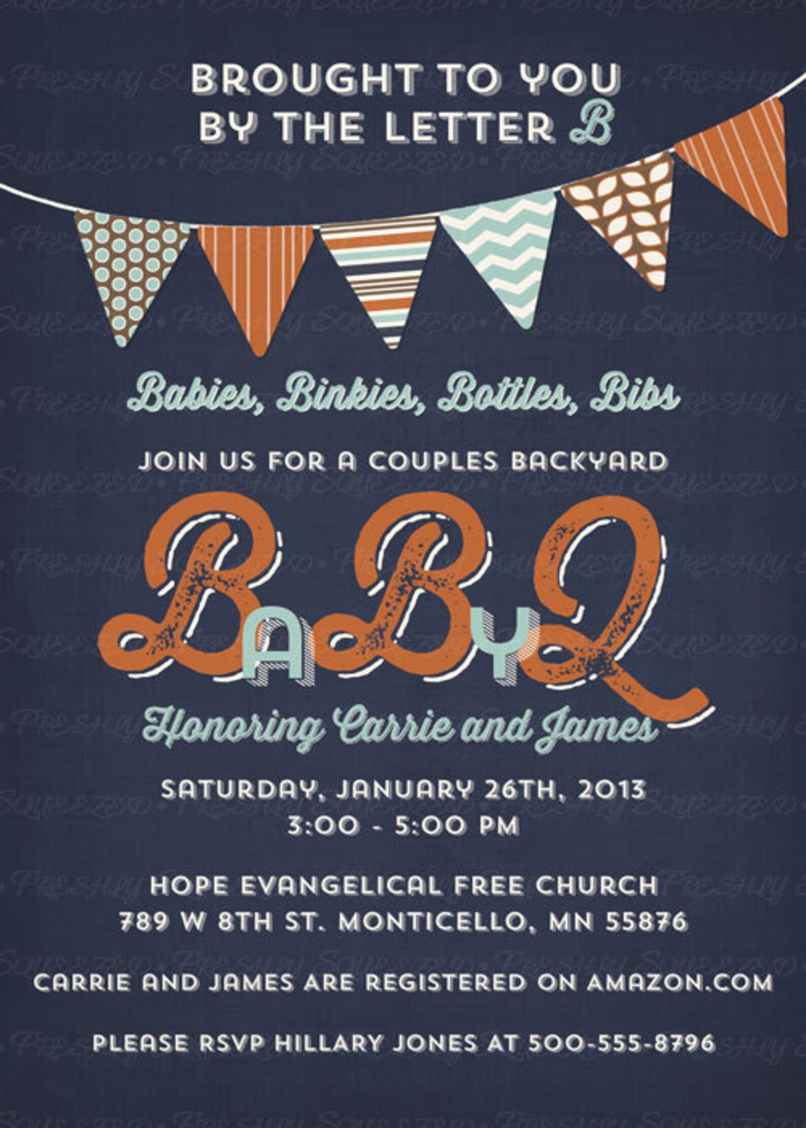 BABYQ baby shower invitation with banner bbq baby shower Etsy