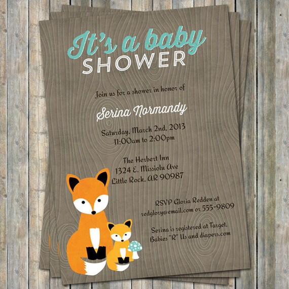 Fox baby shower invitation woodland fox baby Digital | Etsy