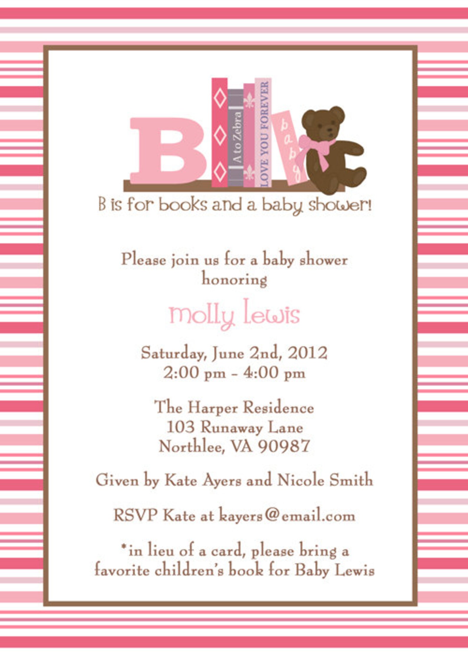 Book Baby Shower Invitation in lieu of a card please bring a Etsy