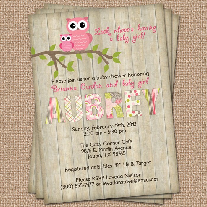 Owl baby shower invitation with wood background, digital, printable f…
