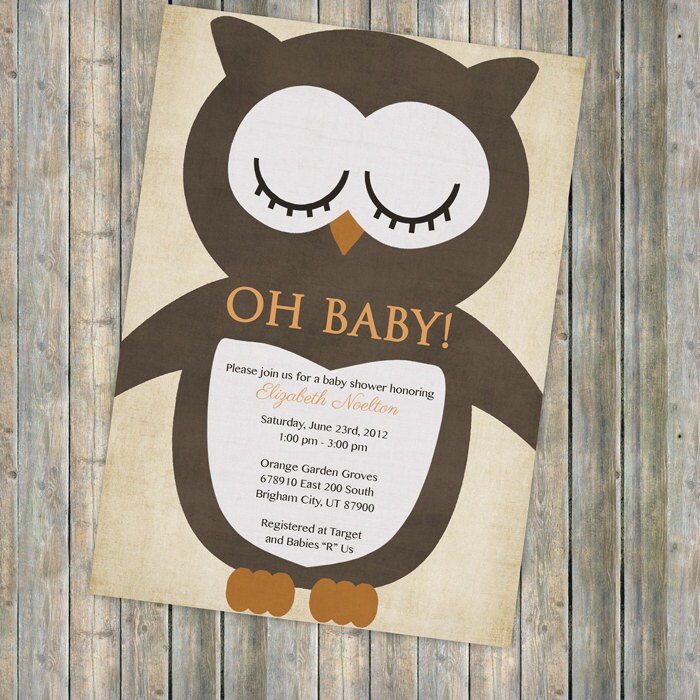 Owl Baby Shower Invitations Neutral Baby Shower with Big Owl Etsy