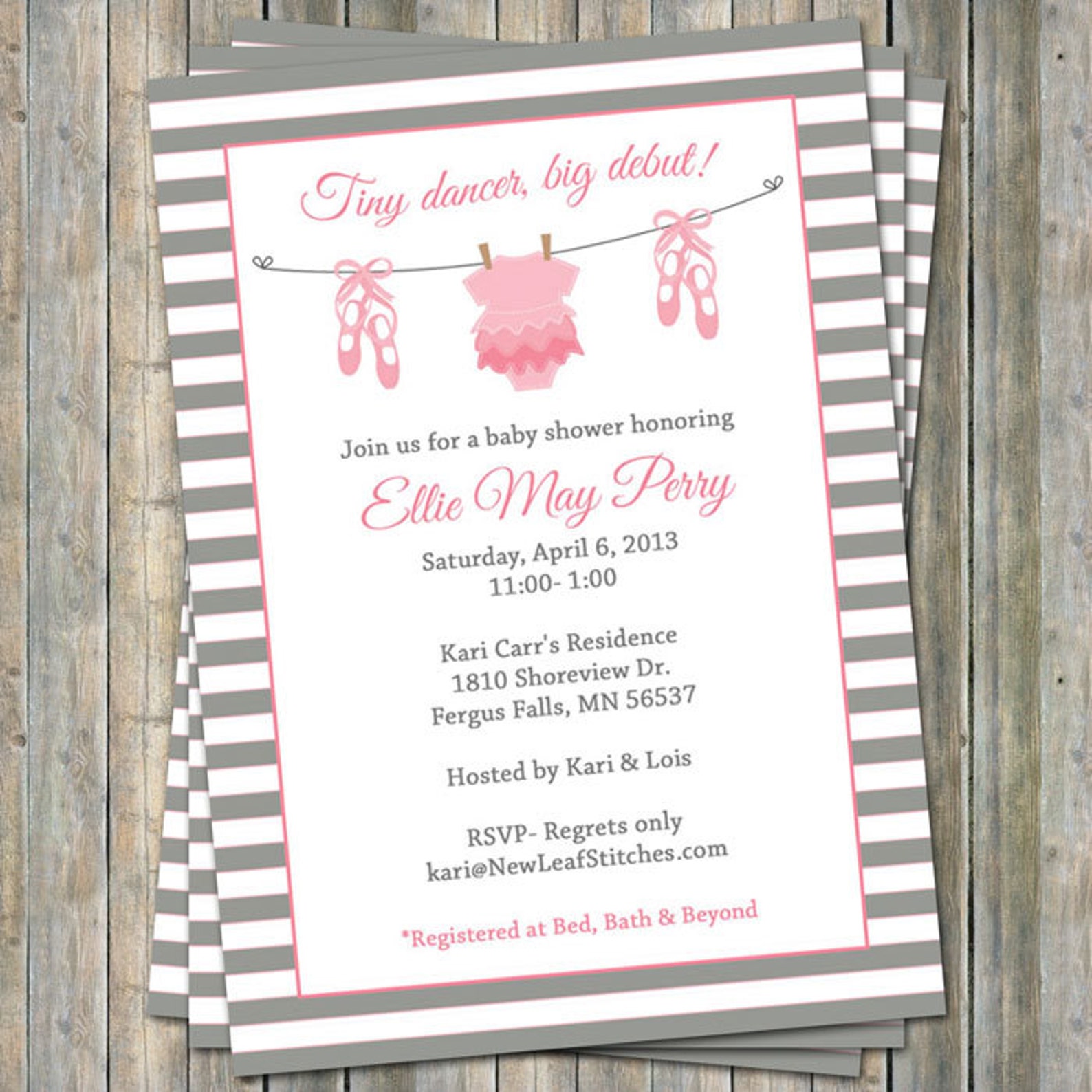 ballet baby shower invitation, baby girl shower, pink and gray, digital, printable file