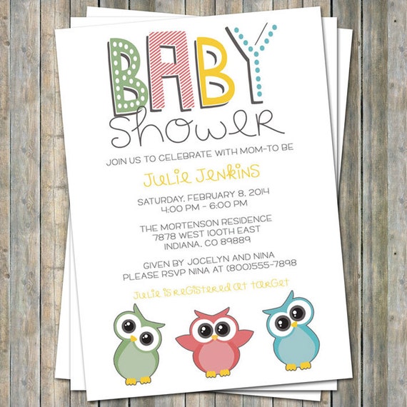 Fun Owl baby shower invitation digital printable file Etsy