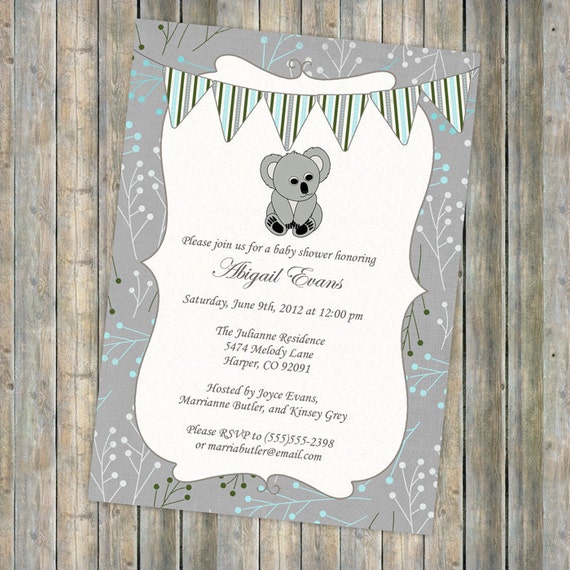 Koala Bear Baby Shower Invitation With Banner Shower Etsy Koala Bear Baby Shower Invitation With Banner Shower Etsy